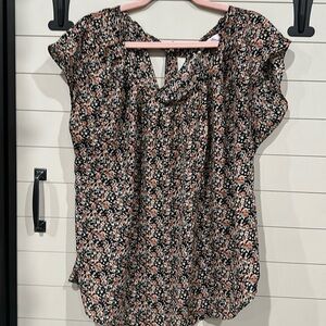 Lauren Conrad floral blouse with tie back.